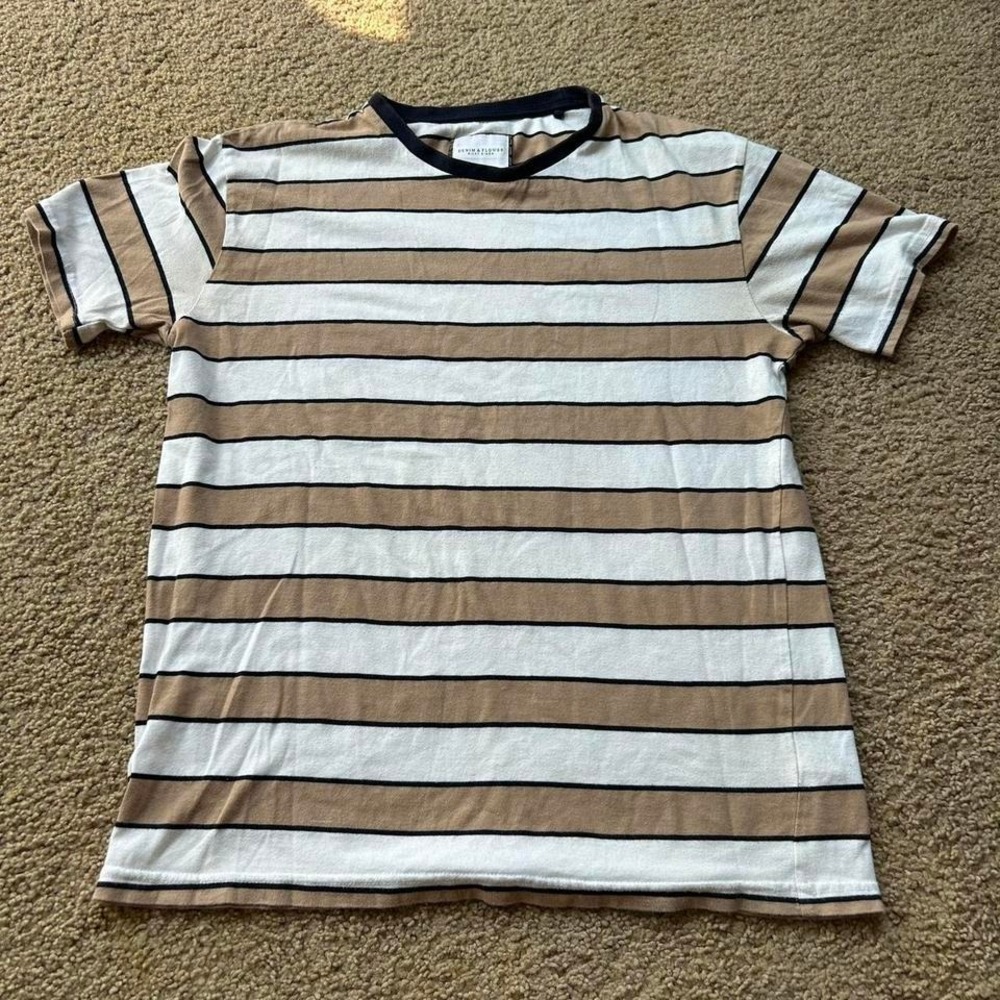 Loose fit brown and white striped Ricky Singh Denim & Flower t-shirt